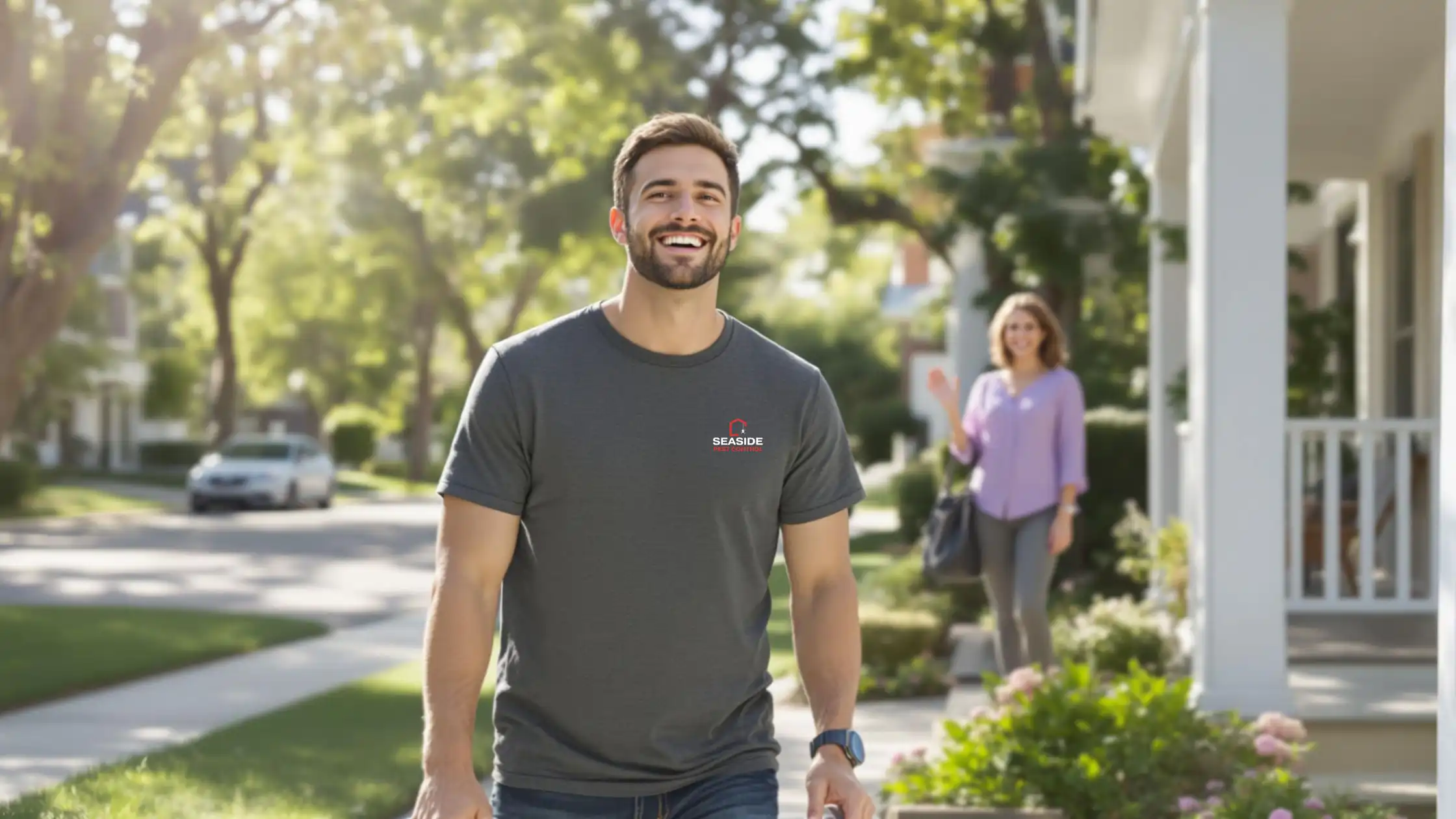 Home pest control technician inspecting a house in Vancouver and Fraser Valley, providing year-round protection